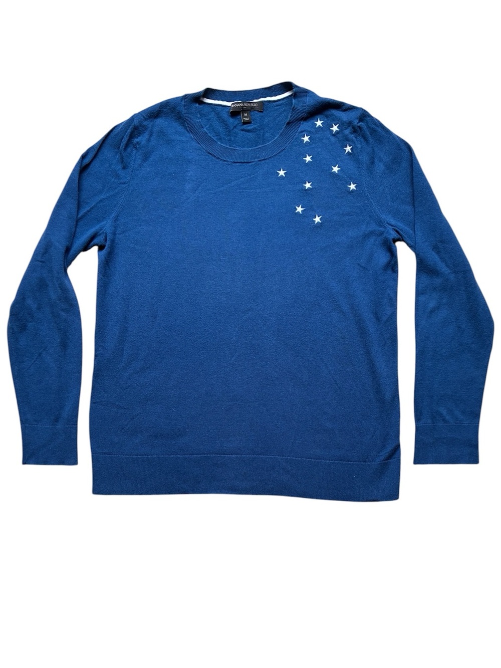 Banana Republic Women's Blue Star Embroidered Crew Neck Sweater Size Medium